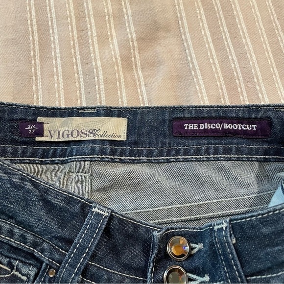 Vigoss The Disco Bootcut Mid Rise Rhinestone Studded Pocket Flap Jeans 27 - Picture 7 of 13